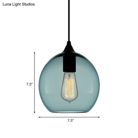 Modern Blue Glass Pendant Lamp With Black Global Shape - 1 Light Ceiling