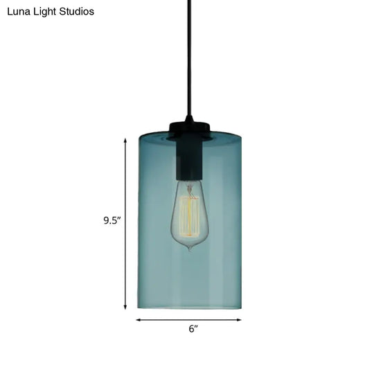 Modern 1 Light Blue Glass Pendant Lamp Black Ceiling