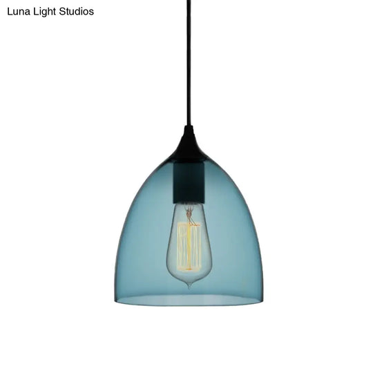 Modern Blue Glass Pendant Lamp With Black Global Shape - 1 Light Ceiling