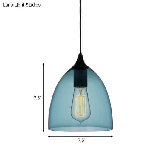 Modern Blue Glass Pendant Lamp With Black Global Shape - 1 Light Ceiling