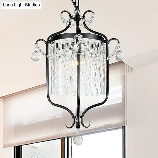 Modern 1 Light Ceiling Pendant - Black/White Bird Cage Design With Crystal Shade