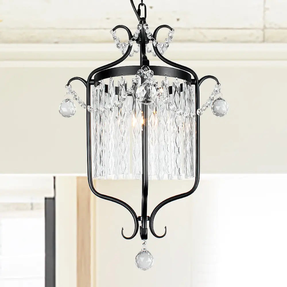 Modern 1 Light Ceiling Pendant - Black/White Bird Cage Design With Crystal Shade Black