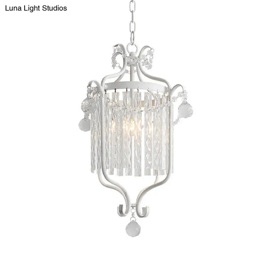 Modern 1-Light Hanging Bird Cage Pendant Light With Crystal Shade - Black/White Ceiling Fixture