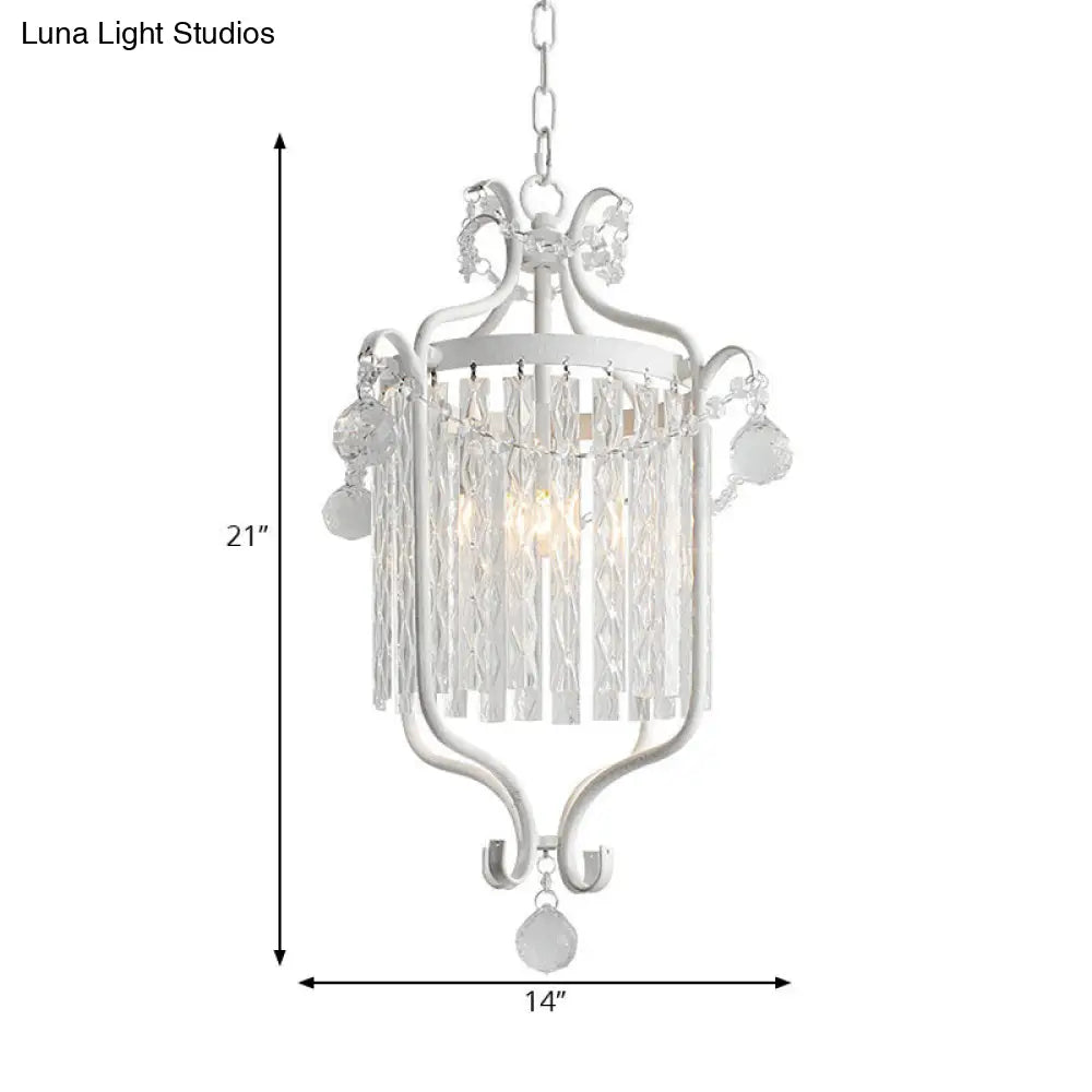 Modern 1-Light Hanging Bird Cage Pendant Light With Crystal Shade - Black/White Ceiling Fixture