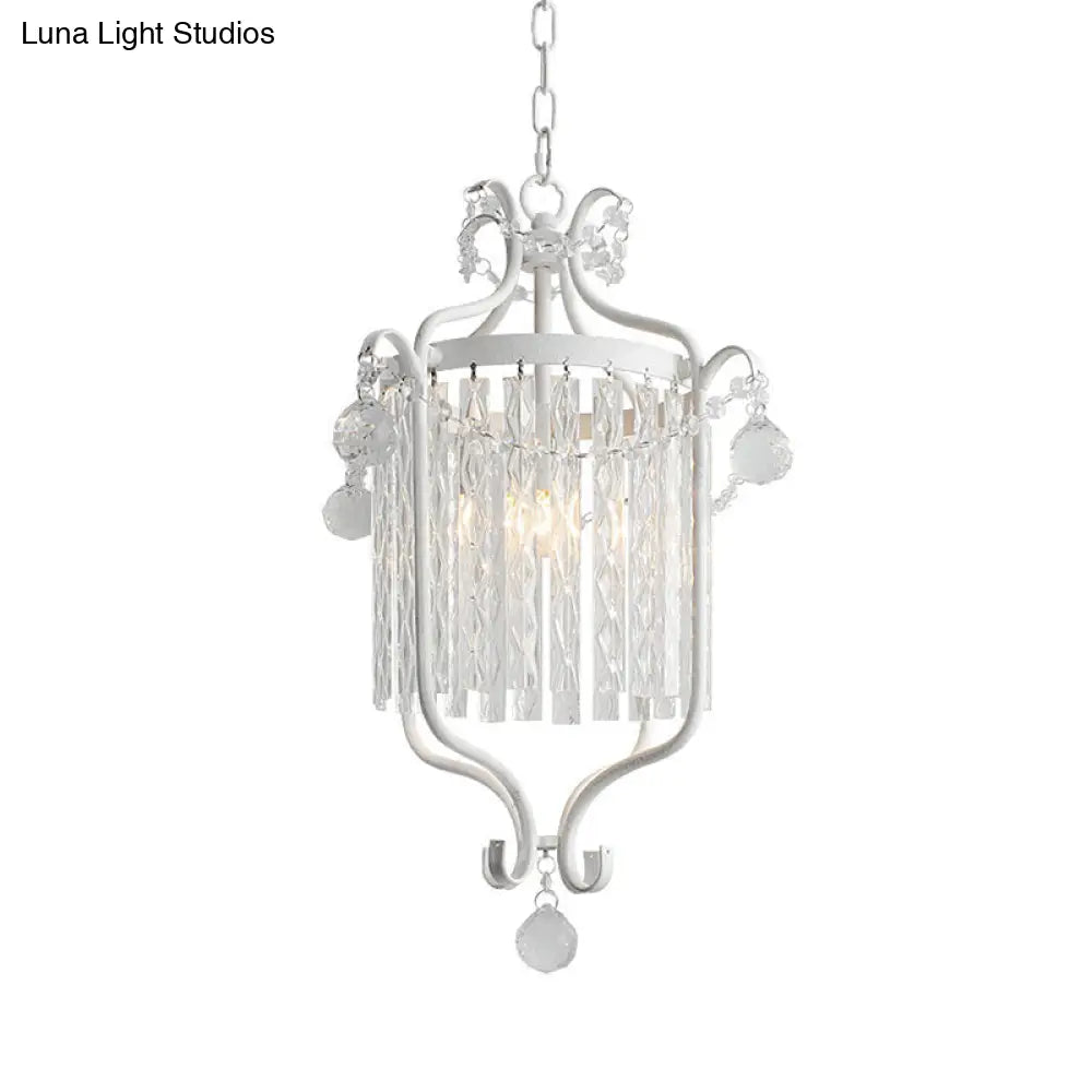 Modern 1 Light Ceiling Pendant - Black/White Bird Cage Design With Crystal Shade