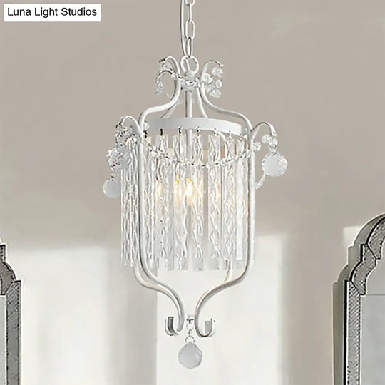 Modern 1-Light Hanging Bird Cage Pendant Light With Crystal Shade - Black/White Ceiling Fixture