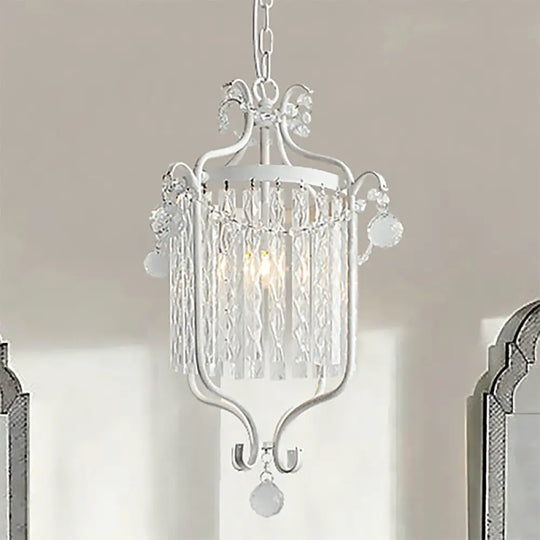 Modern 1 Light Ceiling Pendant - Black/White Bird Cage Design With Crystal Shade White