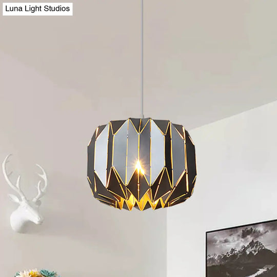 Modern 1-Light Ceiling Pendant With Metal Shade - Silver/Black Pumpkin Hanging Lamp Kit