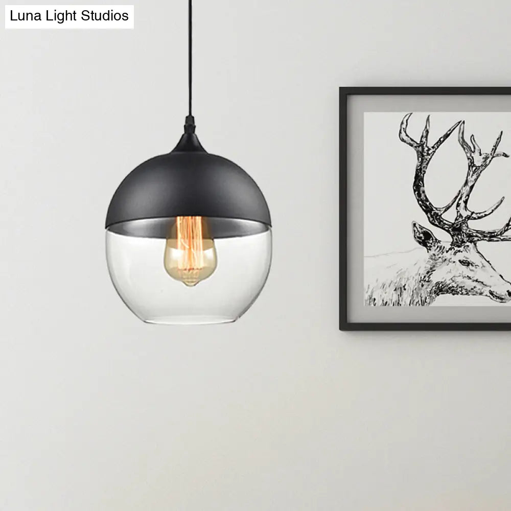 Modern 1-Light Glass Suspension Pendant In White/Black - 5/7/8 Wide Drum/Cylinder/Jar Clear/Yellow