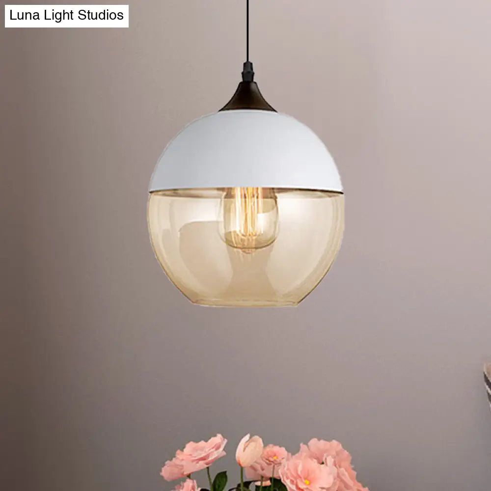 Modern 1-Light Glass Suspension Pendant In White/Black - 5/7/8 Wide Drum/Cylinder/Jar Clear/Yellow