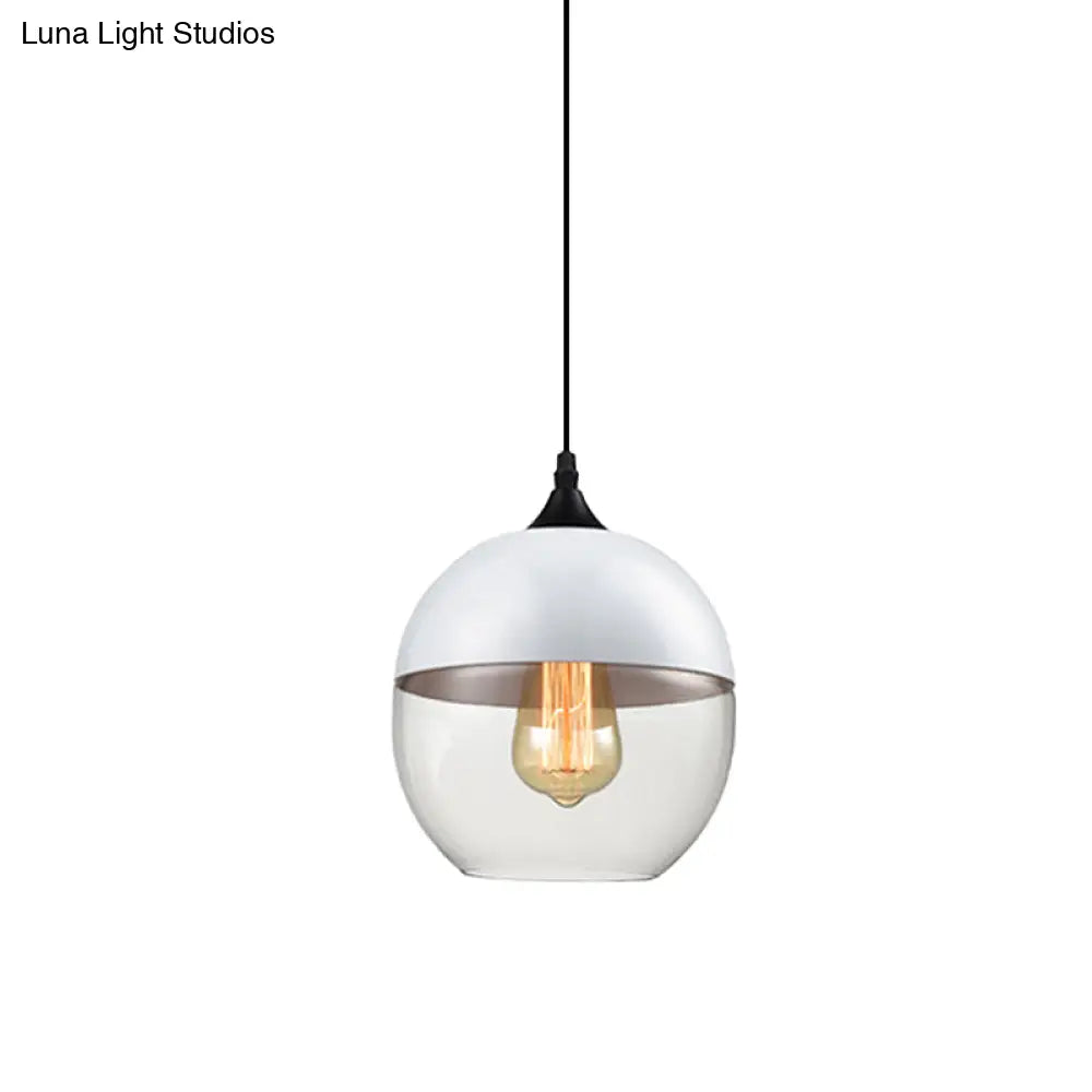 Modern 1-Light Glass Suspension Pendant In White/Black - 5/7/8 Wide Drum/Cylinder/Jar Clear/Yellow