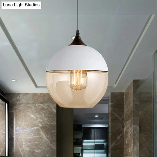 Modern 1-Light Glass Suspension Pendant In White/Black - 5/7/8 Wide Drum/Cylinder/Jar Clear/Yellow