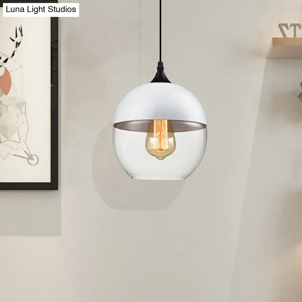 Modern 1-Light Glass Suspension Pendant In White/Black - 5/7/8 Wide Drum/Cylinder/Jar Clear/Yellow