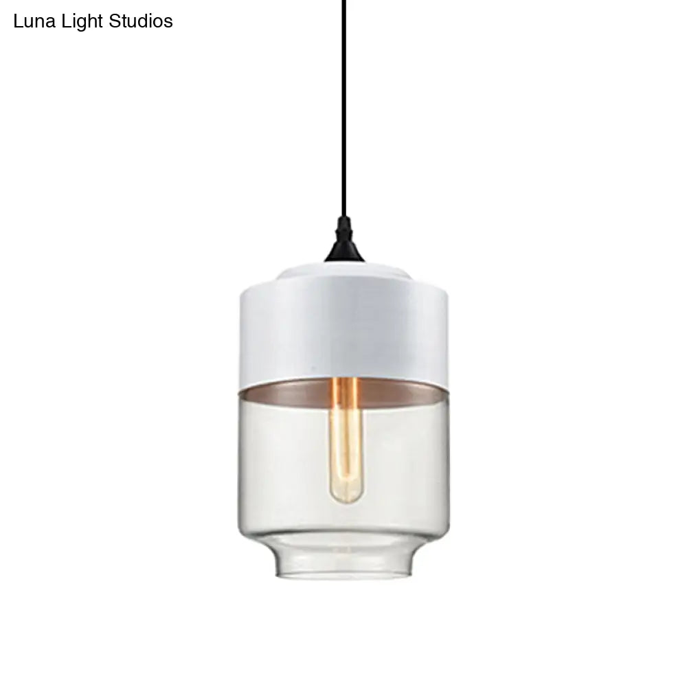 Modern 1-Light Drum/Cylinder/Jar Suspension Pendant – Clear/Yellow Glass White/Black Fixture