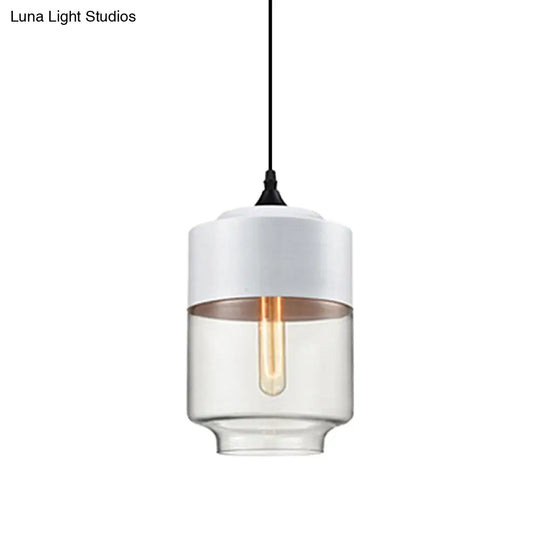 Modern 1-Light Drum/Cylinder/Jar Suspension Pendant – Clear/Yellow Glass White/Black Fixture