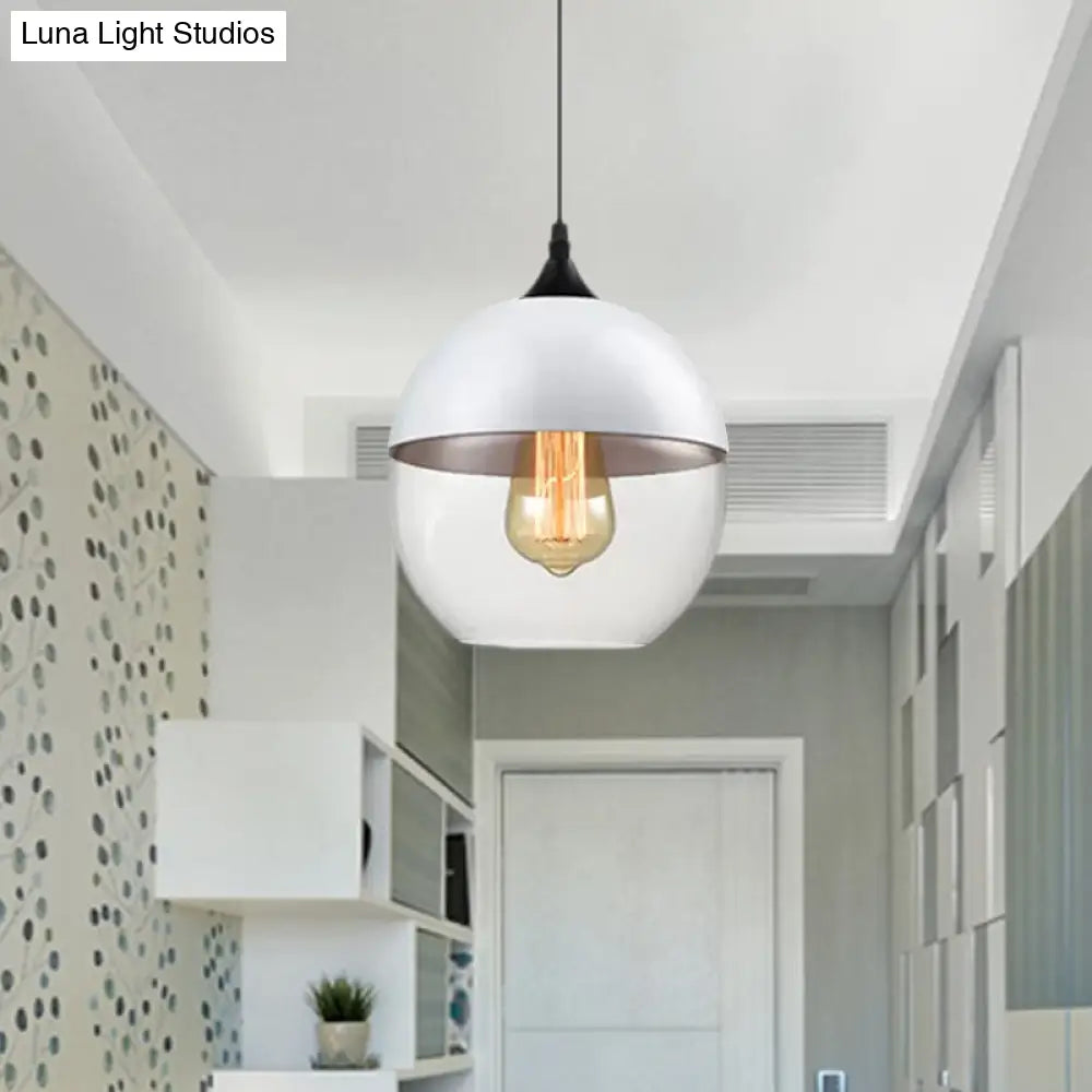 Modern 1-Light Glass Suspension Pendant In White/Black - 5/7/8 Wide Drum/Cylinder/Jar Clear/Yellow