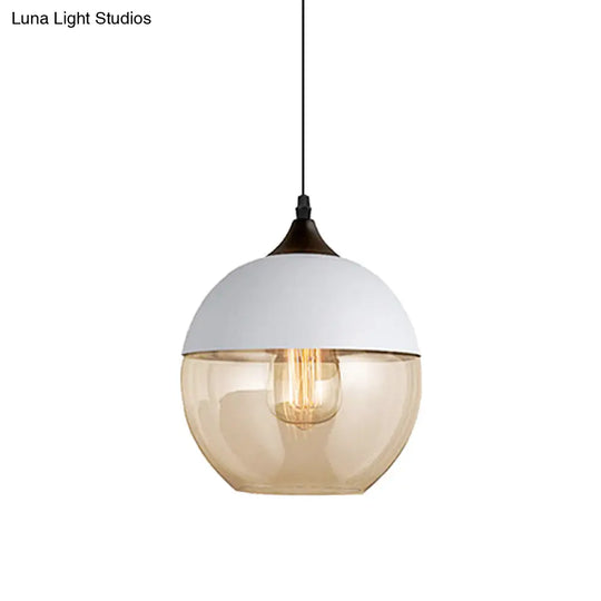 Modern 1-Light Glass Suspension Pendant In White/Black - 5/7/8 Wide Drum/Cylinder/Jar Clear/Yellow