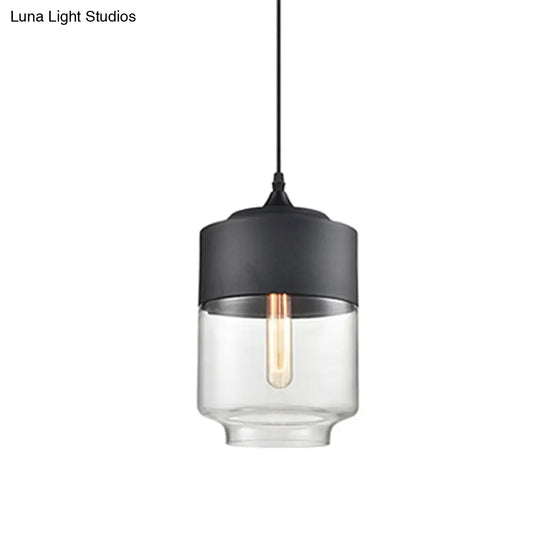 Modern 1-Light Glass Suspension Pendant In White/Black - 5/7/8 Wide Drum/Cylinder/Jar Clear/Yellow