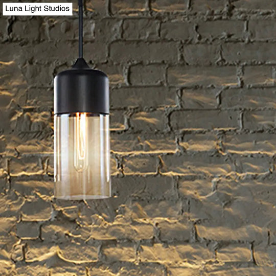 Modern 1-Light Glass Suspension Pendant In White/Black - 5/7/8 Wide Drum/Cylinder/Jar Clear/Yellow