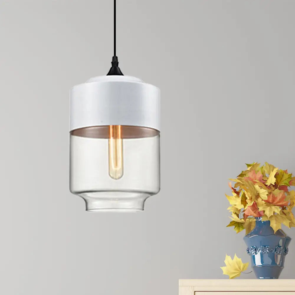 Modern 1-Light Drum/Cylinder/Jar Suspension Pendant – Clear/Yellow Glass White/Black Fixture