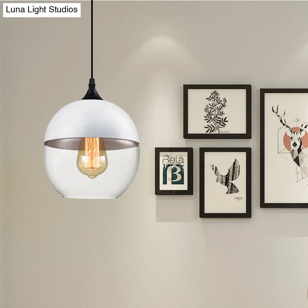 Modern 1-Light Glass Suspension Pendant In White/Black - 5/7/8 Wide Drum/Cylinder/Jar Clear/Yellow