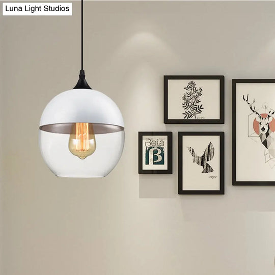 Modern 1-Light Glass Suspension Pendant In White/Black - 5/7/8 Wide Drum/Cylinder/Jar Clear/Yellow