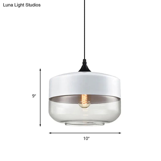 Modern 1-Light Drum/Cylinder/Jar Suspension Pendant – Clear/Yellow Glass White/Black Fixture