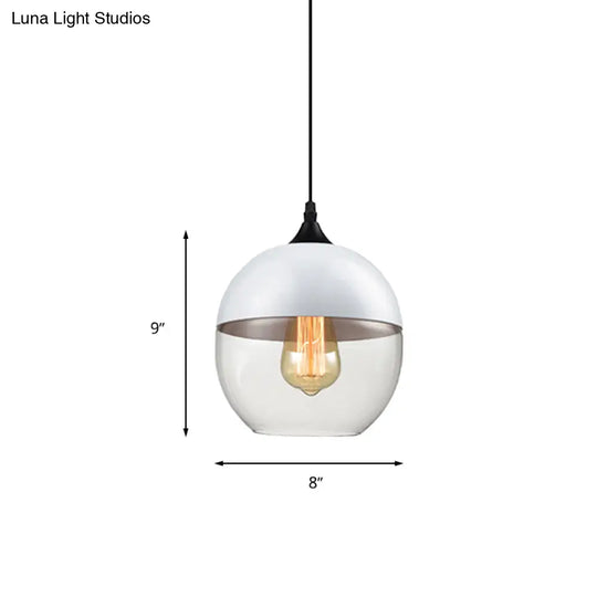 Modern 1-Light Glass Suspension Pendant In White/Black - 5/7/8 Wide Drum/Cylinder/Jar Clear/Yellow