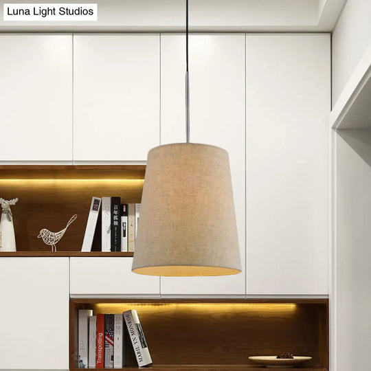 Modern 1-Light Flaxen Drop Pendant With Fabric Lamp Shade - Minimalist Design