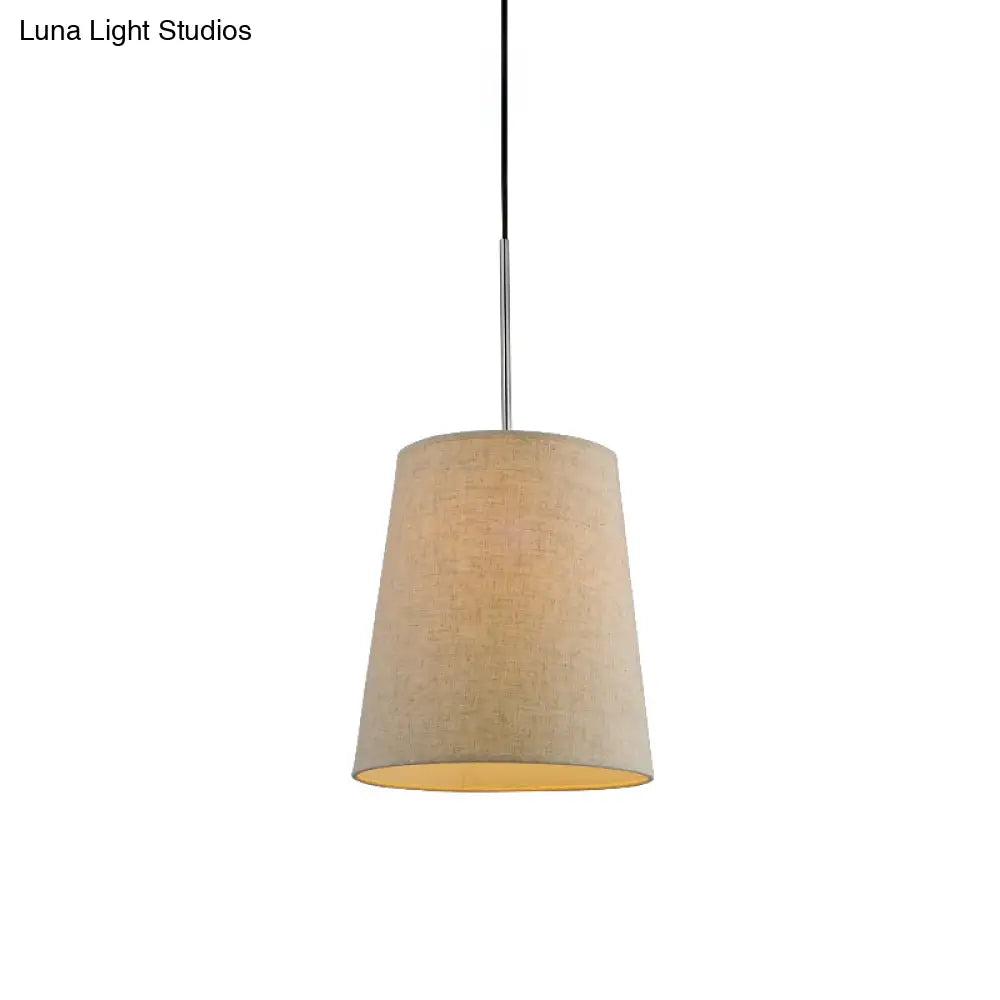 Modern 1-Light Flaxen Drop Pendant With Fabric Lamp Shade - Minimalist Design