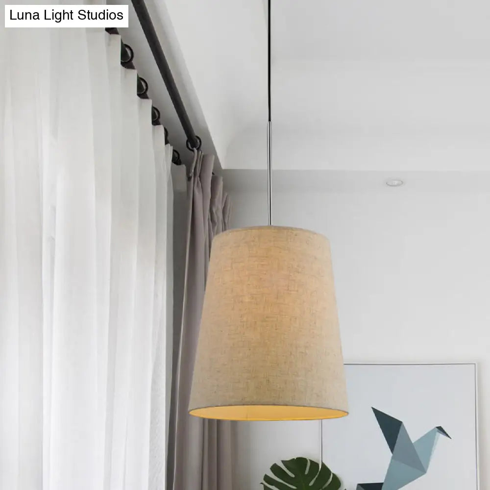 Modern 1-Light Flaxen Drop Pendant With Fabric Lamp Shade - Minimalist Design