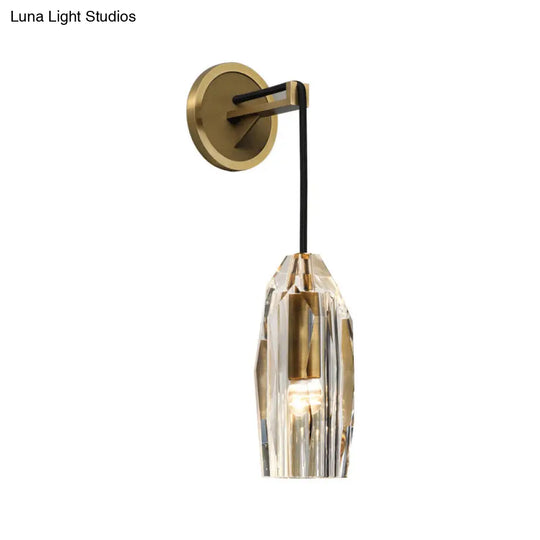 Modern 1-Light Gold Crystal Wall Sconce With Pendant Cord - Hand-Cut Lamp Fixture