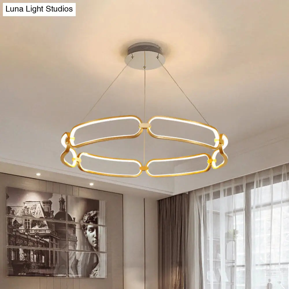 Modern 1-Light Gold Led Ceiling Pendant Light: Bracelet Metal Chandelier Lamp In White/Warm Light