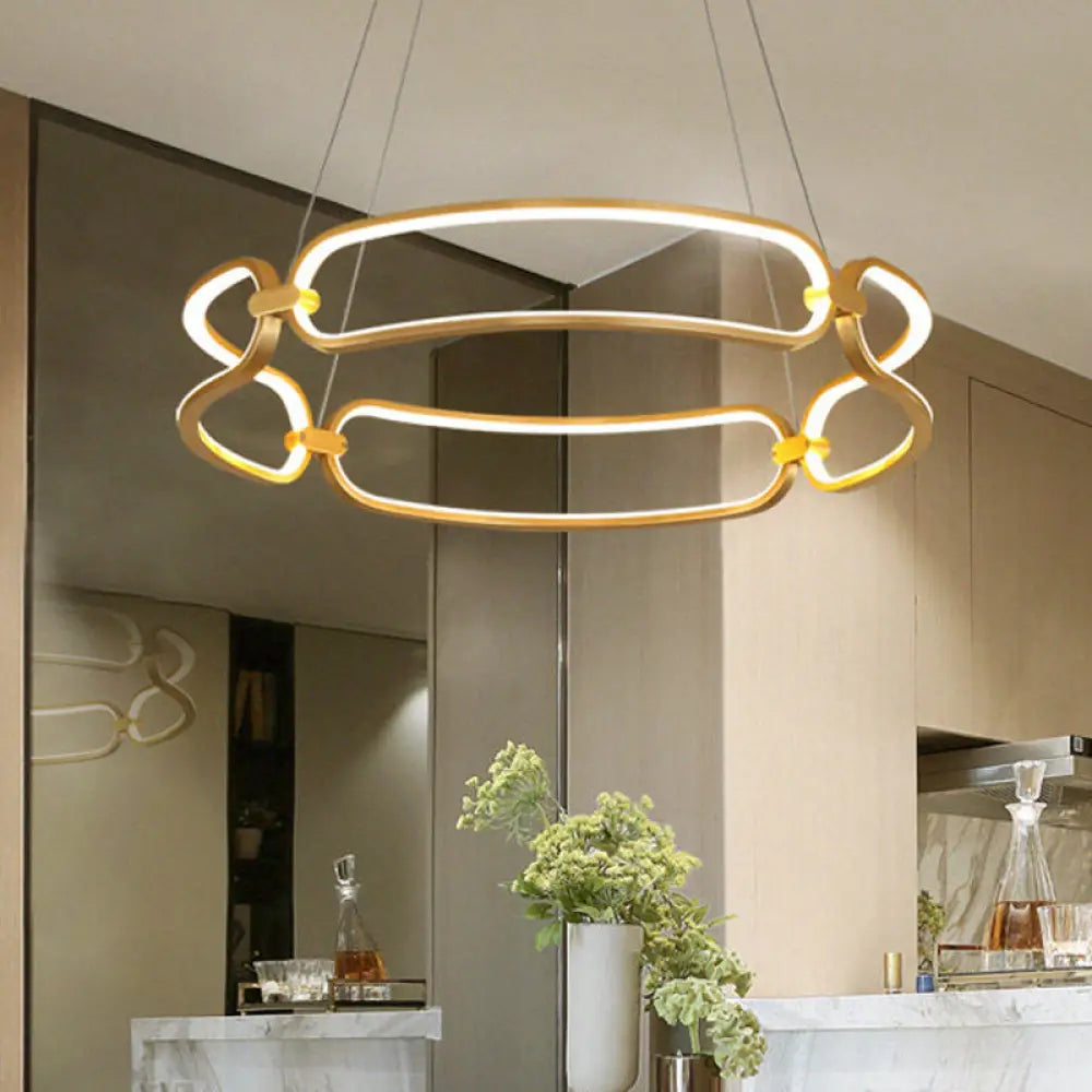 Modern 1-Light Gold Led Ceiling Pendant Light: Bracelet Metal Chandelier Lamp In White/Warm Light /