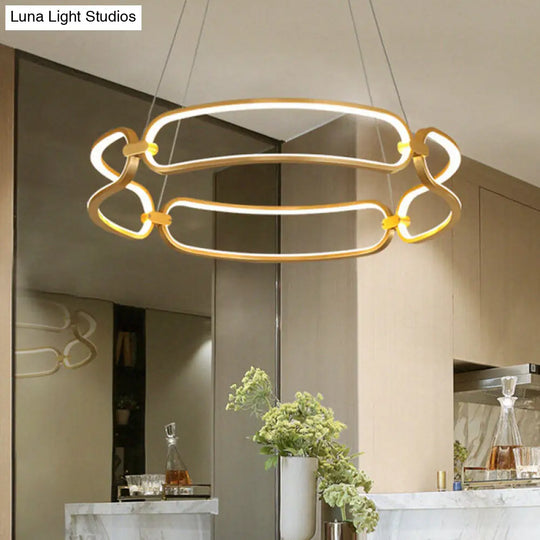 Modern Gold Metal Chandelier Bracelet Lamp With Led Ceiling Pendant Light In White/Warm - 1 / White