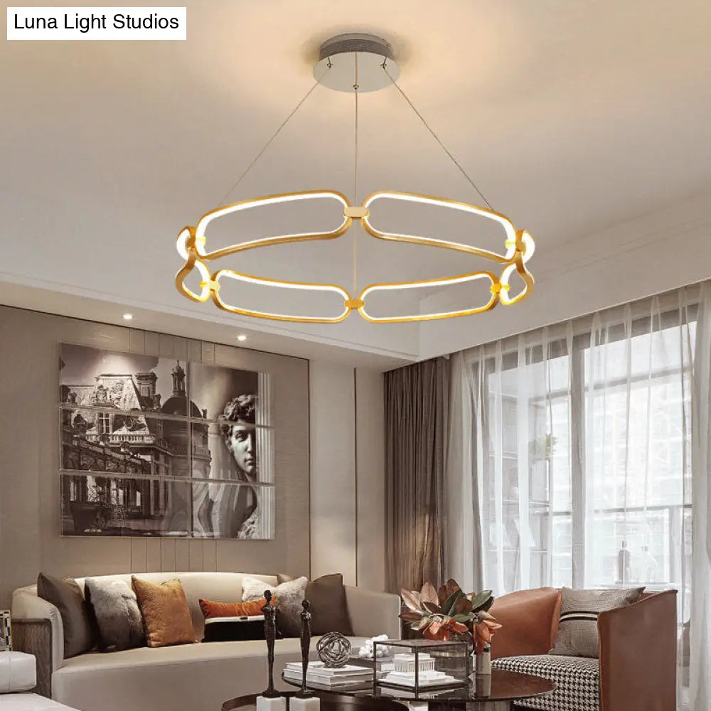 Modern 1-Light Gold Led Ceiling Pendant Light: Bracelet Metal Chandelier Lamp In White/Warm Light