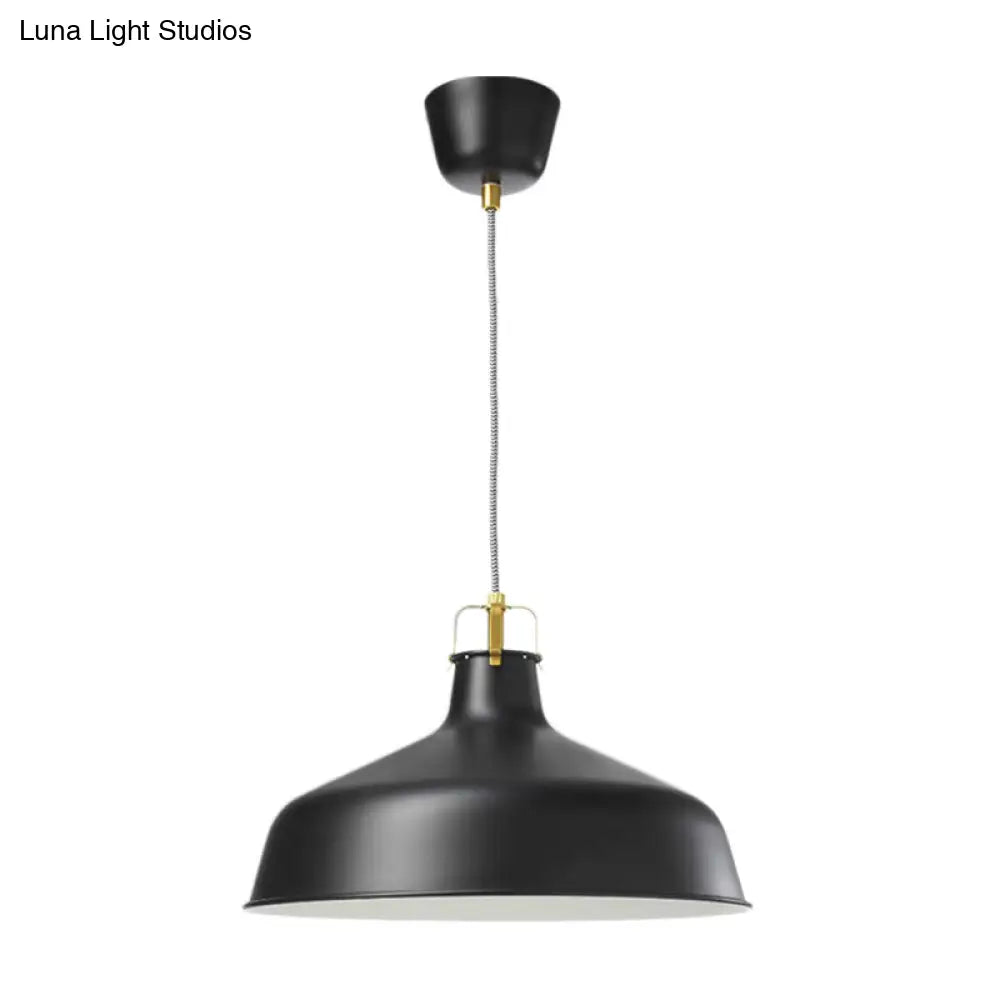 Modern 1-Light Metallic Pendant Lamp With Black/White Barn Shade - Stylish Dining Room Hanging