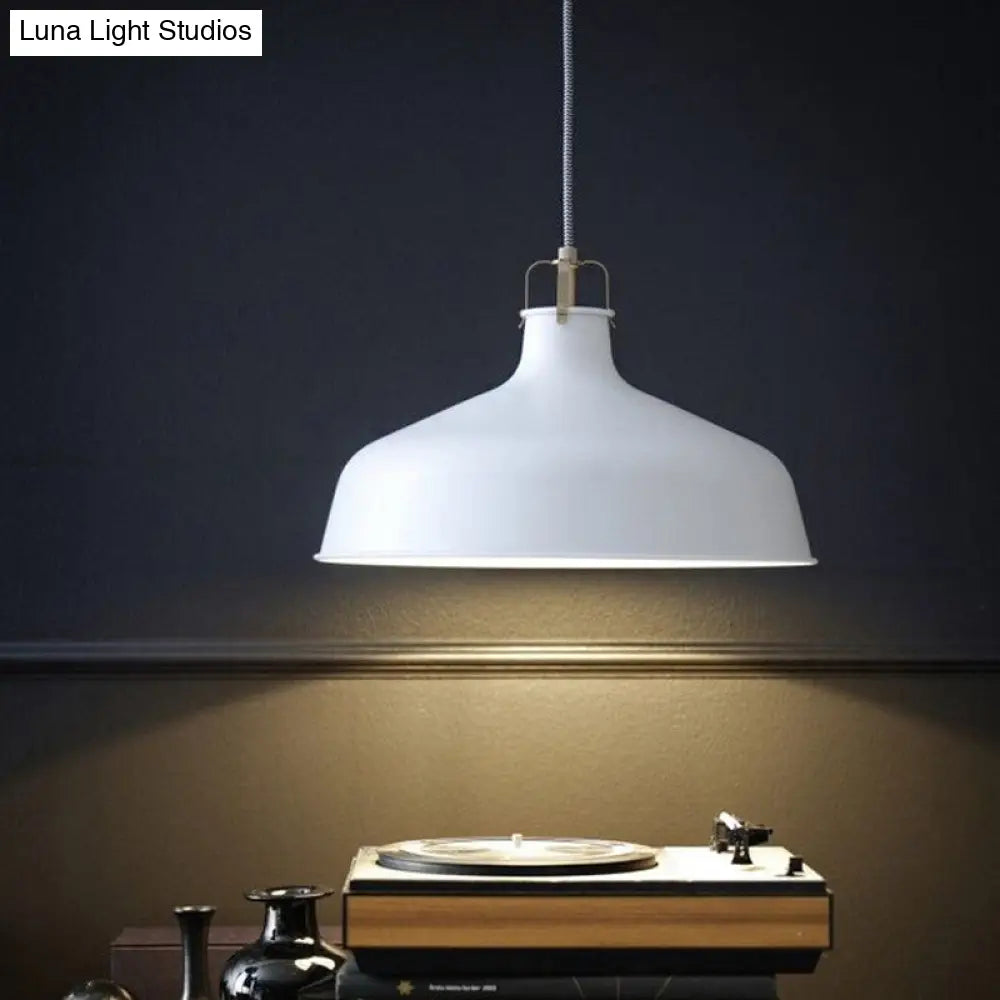 Modern 1-Light Metallic Pendant Lamp With Black/White Barn Shade - Stylish Dining Room Hanging