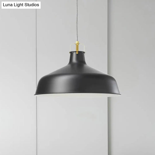 Modern 1-Light Metallic Pendant Lamp With Black/White Barn Shade For Dining Room Ceiling