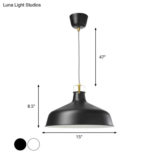 Modern 1-Light Metallic Pendant Lamp With Black/White Barn Shade For Dining Room Ceiling