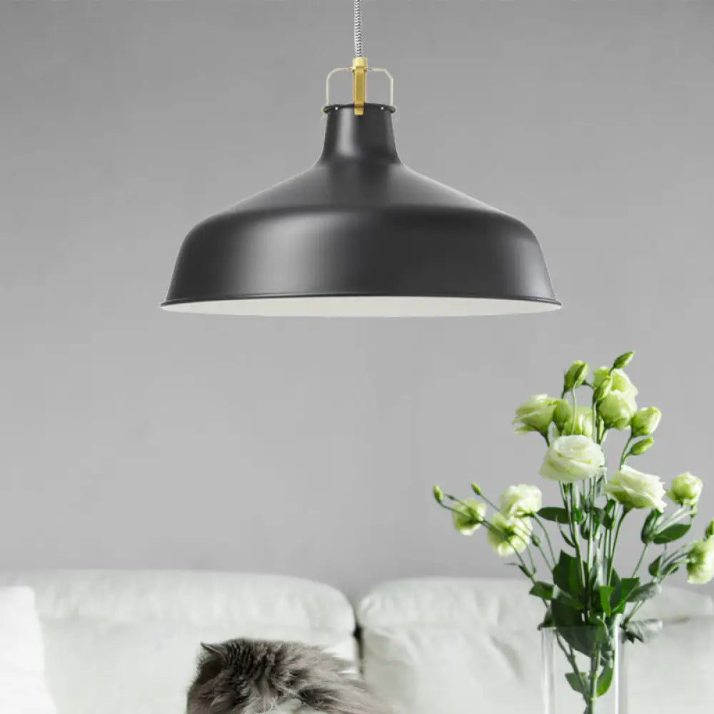 Modern 1-Light Metallic Pendant Lamp With Black/White Barn Shade For Dining Room Ceiling Black