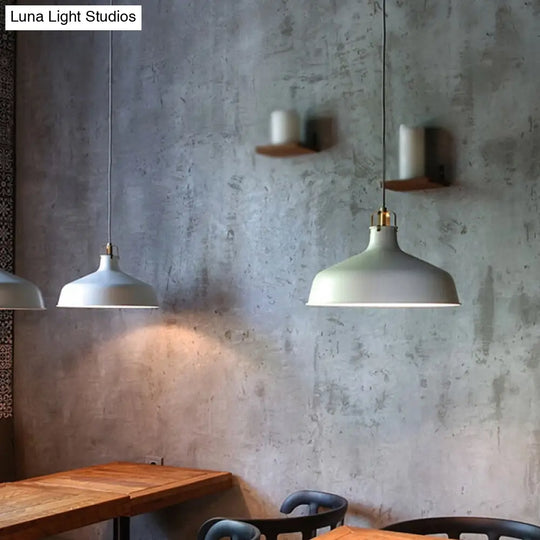 Modern 1-Light Metallic Pendant Lamp With Black/White Barn Shade - Stylish Dining Room Hanging