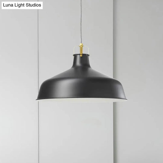 Modern 1-Light Metallic Pendant Lamp With Black/White Barn Shade - Stylish Dining Room Hanging