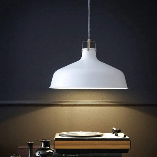 Modern 1-Light Metallic Pendant Lamp With Black/White Barn Shade For Dining Room Ceiling White