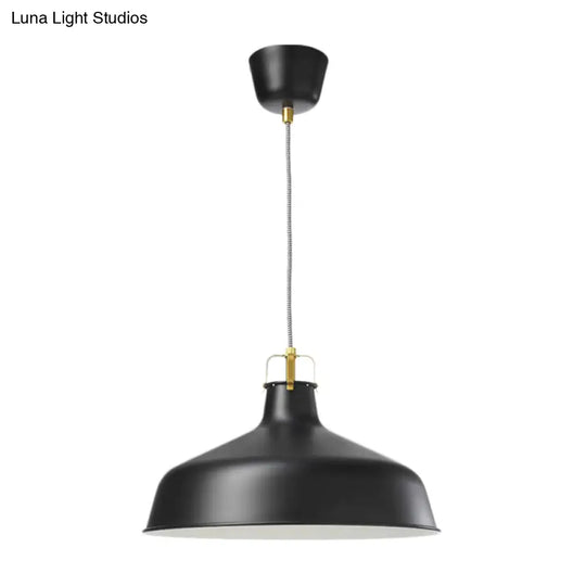 Modern 1-Light Metallic Pendant Lamp With Black/White Barn Shade For Dining Room Ceiling