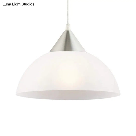 Modern Nickel Dome Ceiling Pendant With White Glass Shade