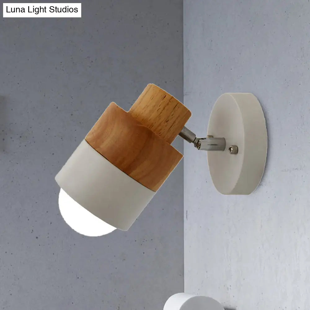 Modern 1-Light Rotatable Metal & Wood Wall Sconce In Black/White