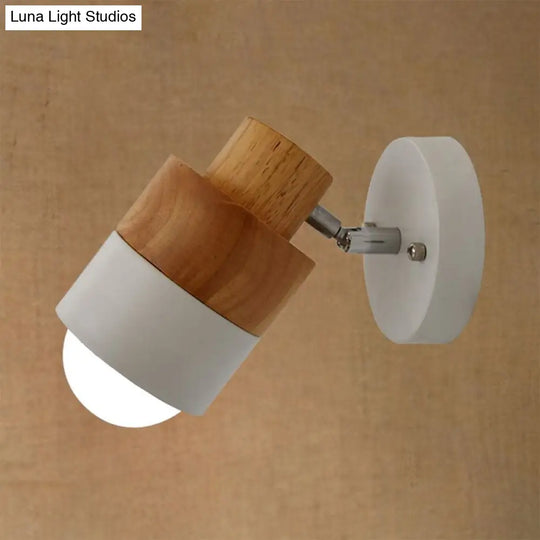 Modern 1-Light Rotatable Metal & Wood Wall Sconce In Black/White