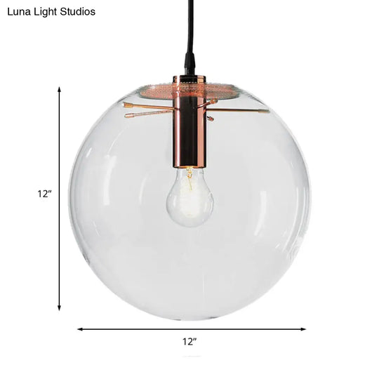 Modern Clear Glass Round Pendant Light In Rose Gold - 1-Light 6/8/12 Wide