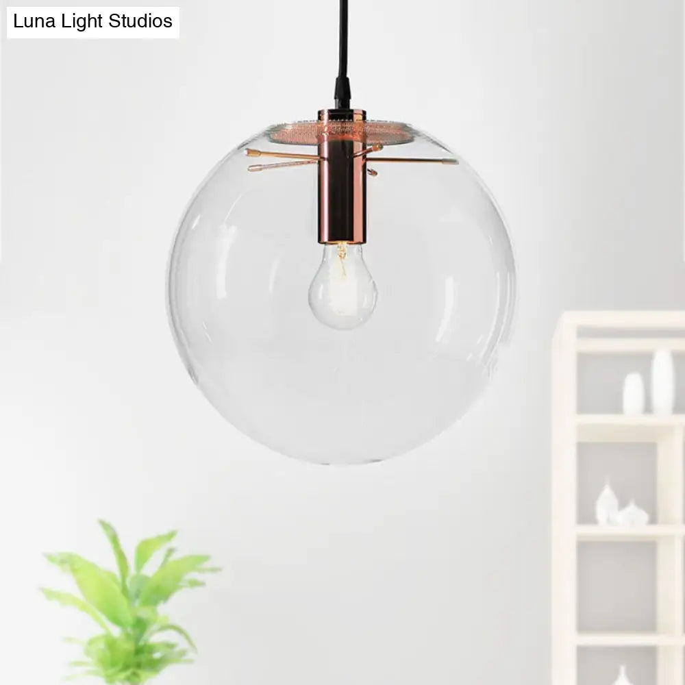 Modern Clear Glass Round Pendant Light In Rose Gold - 1-Light 6/8/12 Wide